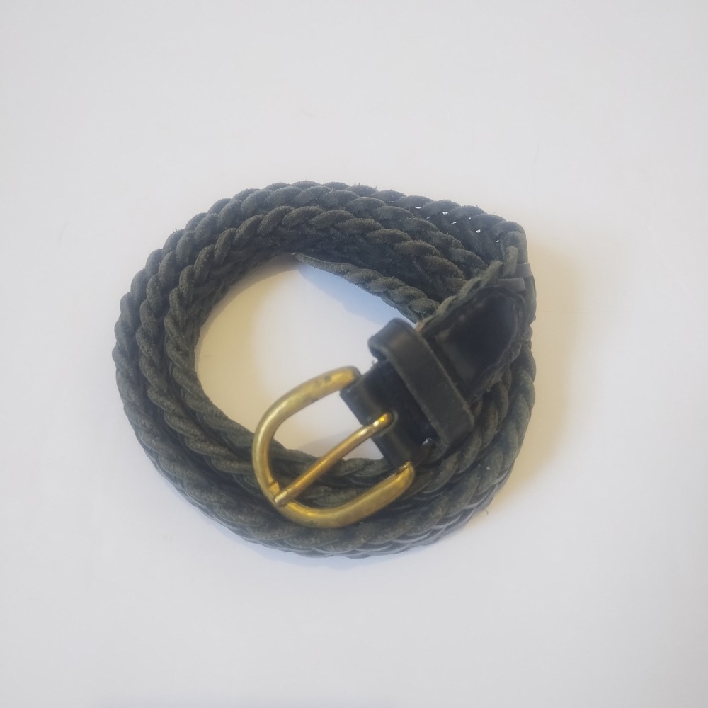 Surrey Braided Belt Women Medium Black Genuine Leather Solid Brass Boho Classic